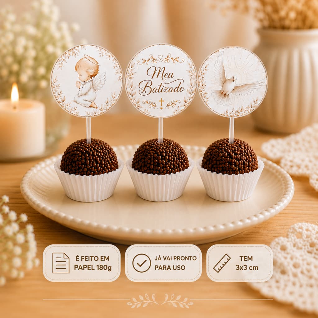 Toppers para Docinhos de Batizado | Personalizados | Toppers de Batizado | Batizado