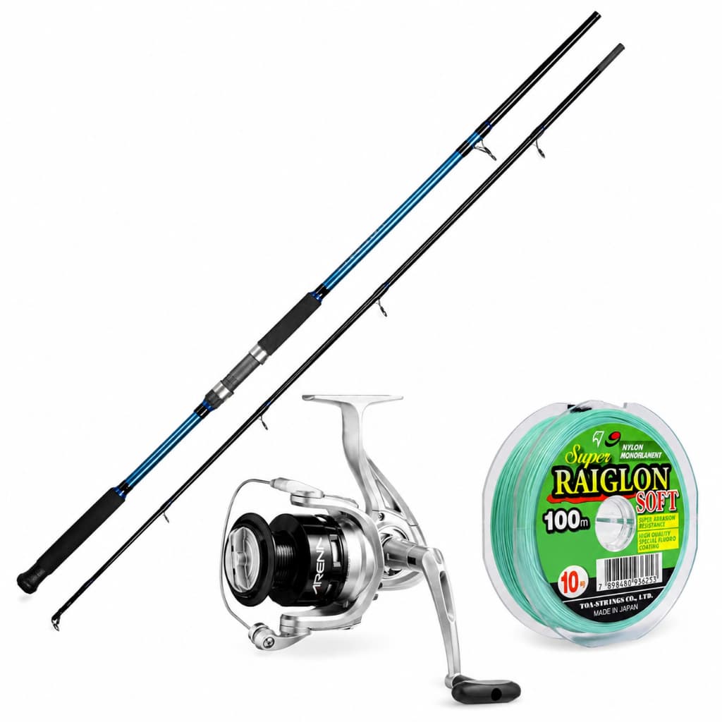Kit Pesca Completo Molinete ARENA 500/1000/2000/3000 + Vara SOLARA Blue ou Red 1,80m + Linha Mono Raiglon 100m | MARINE