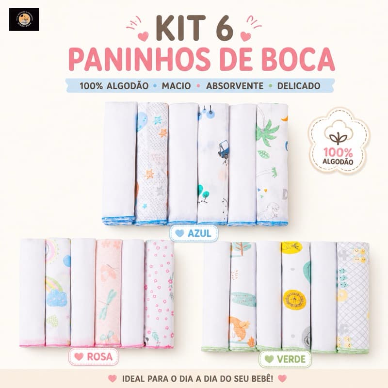 Toalhinha Pano de Boca Papi Karinho - Kit com 06 Unidades