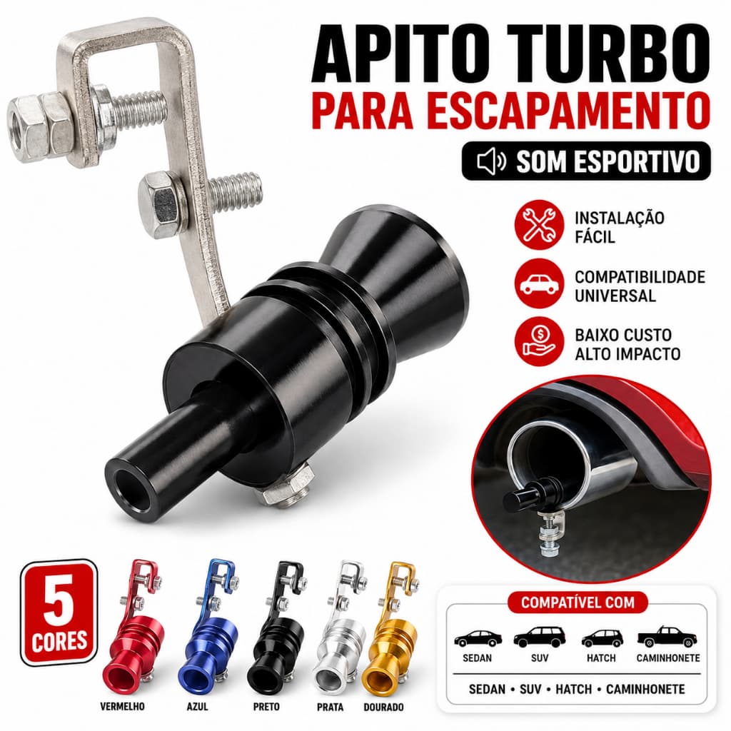 Apito Turbina Simulador Som Turbo Universal Tuning para Carro Moto Escape Instalação Rápida
