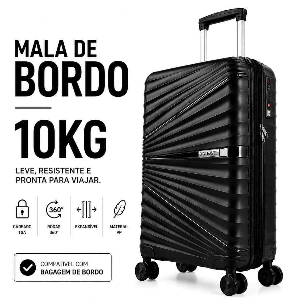 Mala Viagem Bordo 10kg Expansível Cabine Rodinha Giratória PP Premium Bagagem Mão Não Despacha