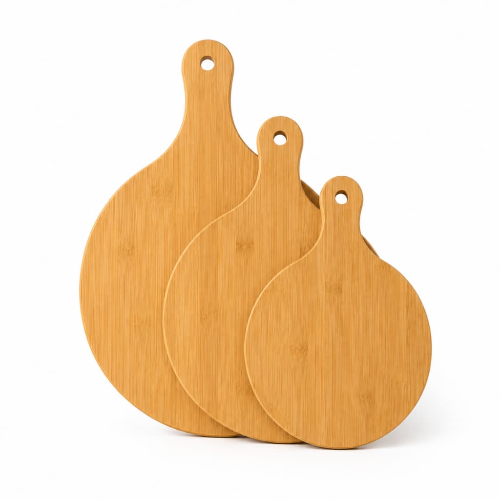 Kit 3 Tábua De Corte Redonda Estilo Bambu MDF Carnes Legumes Cozinha Lisa Amadeirada