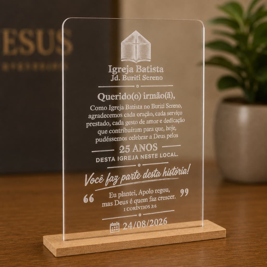 Kit Placas Acrílico 10x15cm Cristal Personalizada com Base - Lembrancinhas/Brindes/Troféus/Homenagem