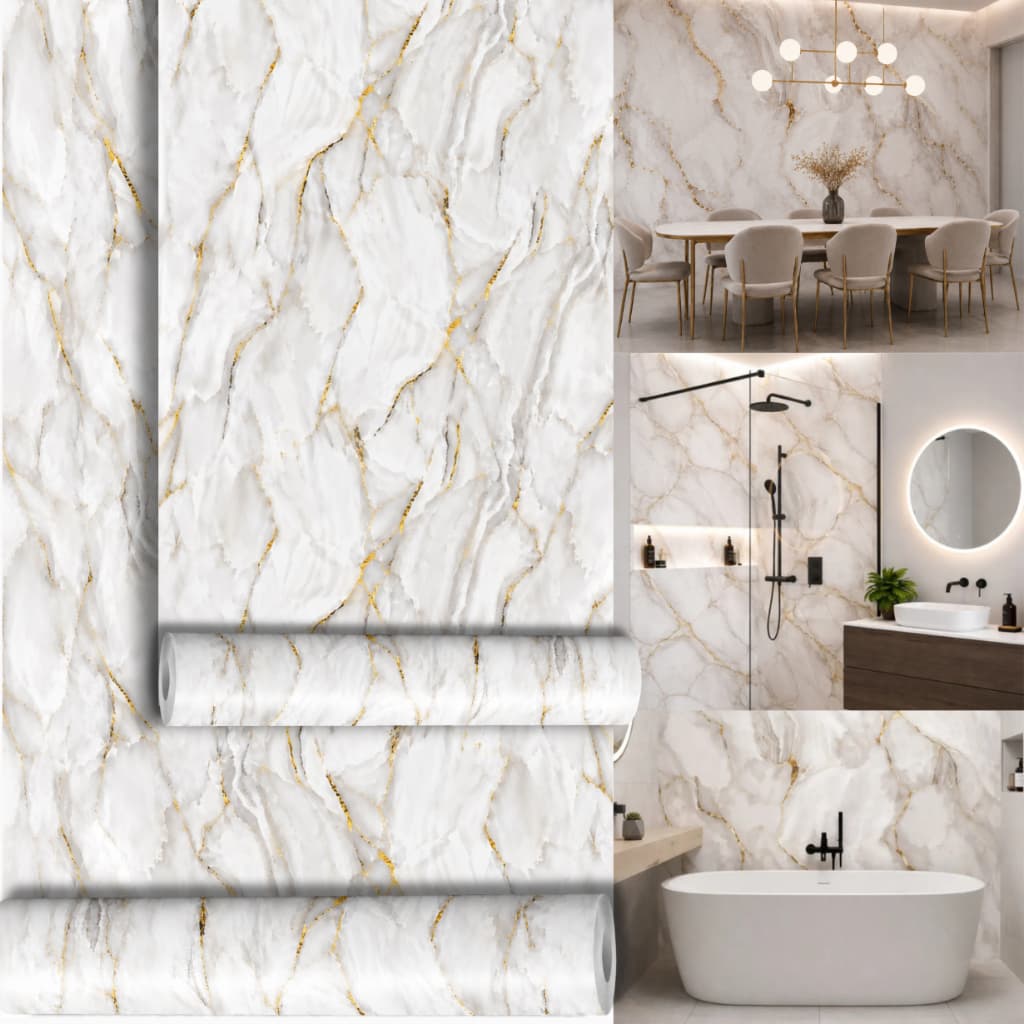 Papel De Parede Adesivo Em Rolo Mármore Pvc 60cmx5m Autocolante Alta Durabilidade Mármore Branco