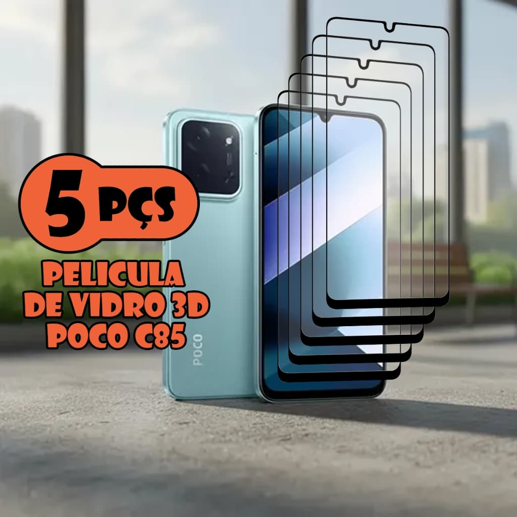 Kit Com 5 Películas de vidro 3D Para Xiaomi Poco C85