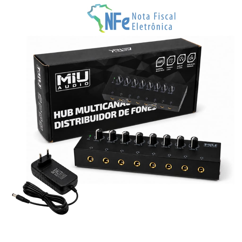 Amplificador de Fone de Ouvido com 8 Canais de Som Stereo Retorno Palco Banda Headphone P10 P2 12