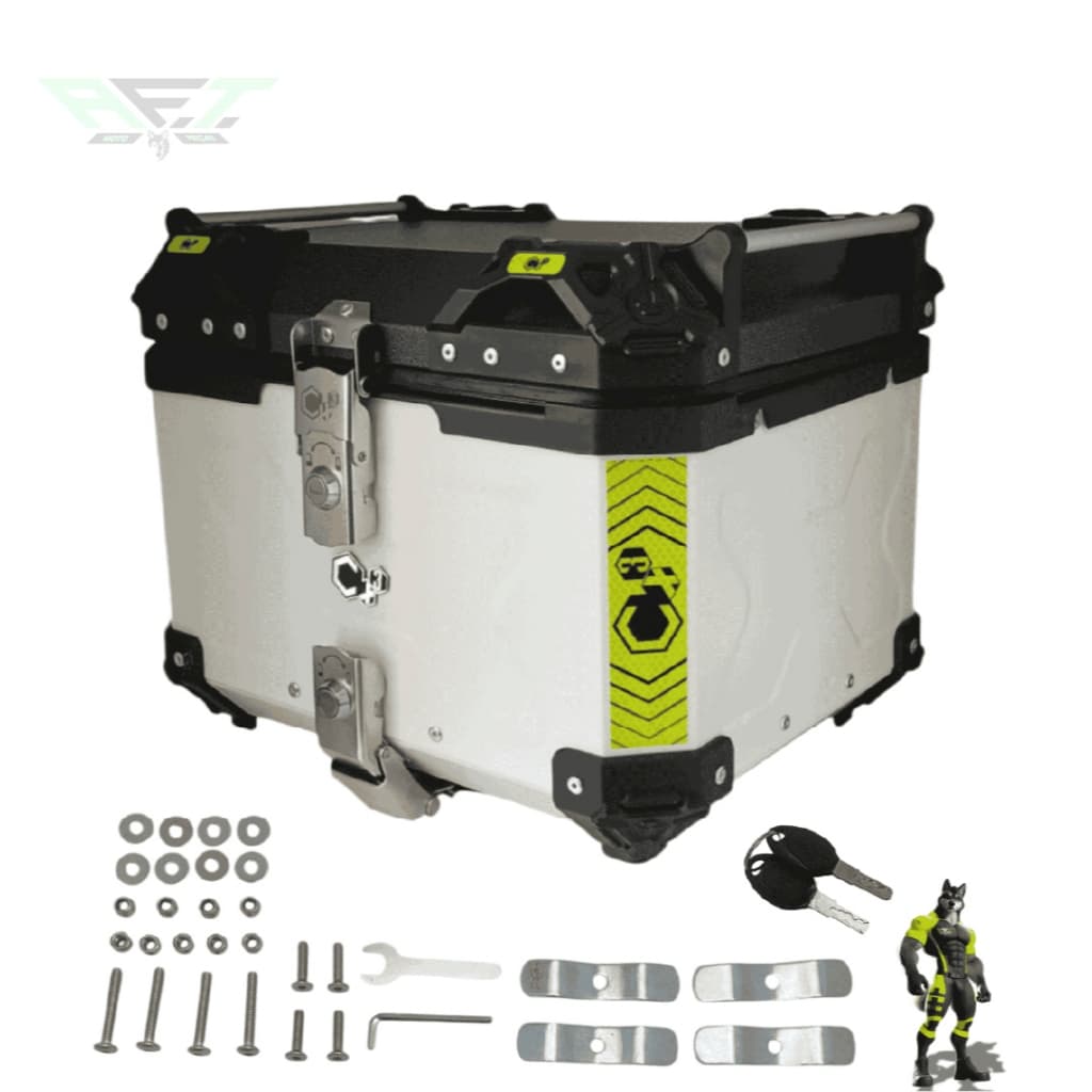 Baú UNIVERSAL de Alumínio para motos 45 litros REMOVIVEL  Honda Yamaha BMW Kawasaki BRANCO