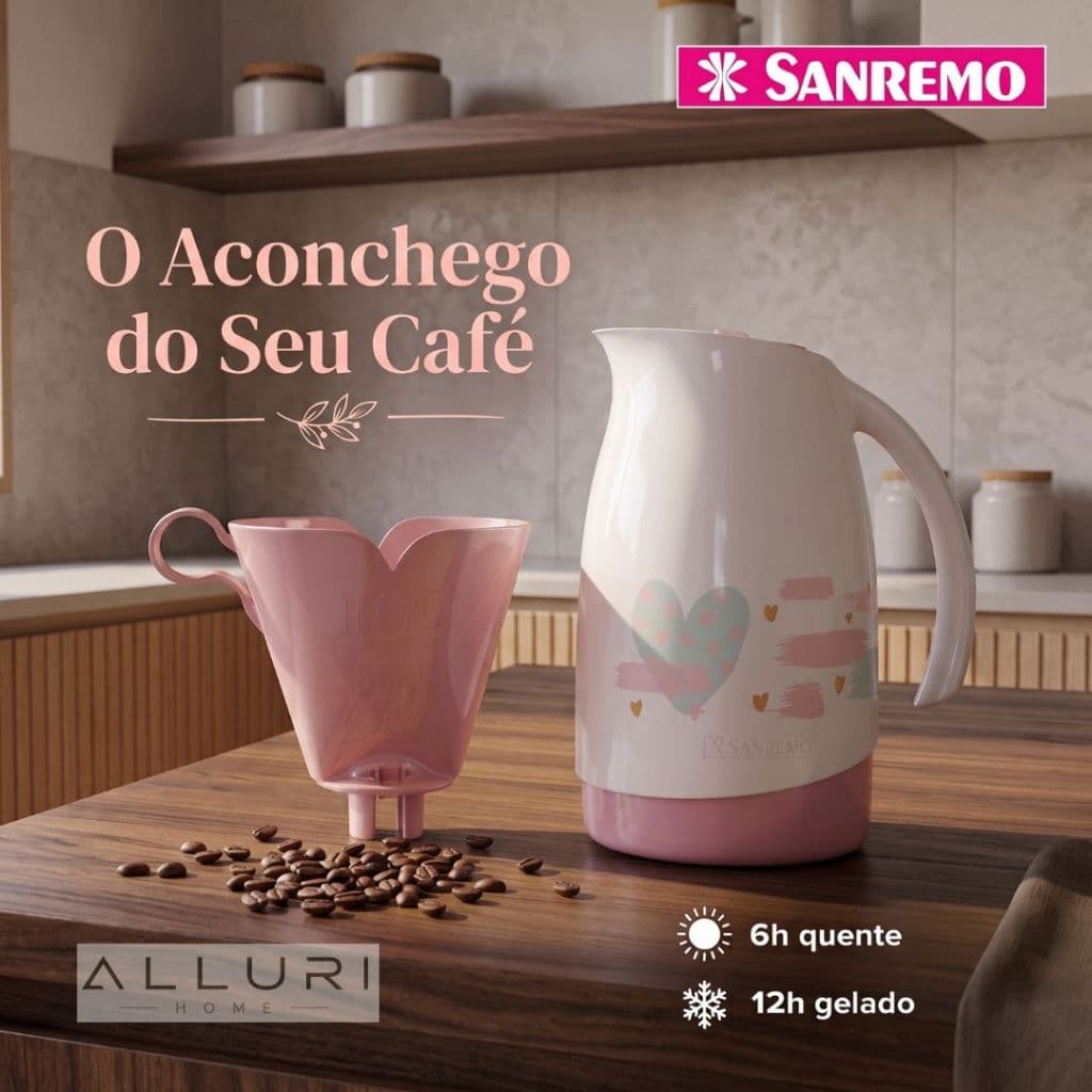 Kit Bule Térmico Sanremo 700ml com Suporte para Filtro de Café 102 Branco e Rosa
