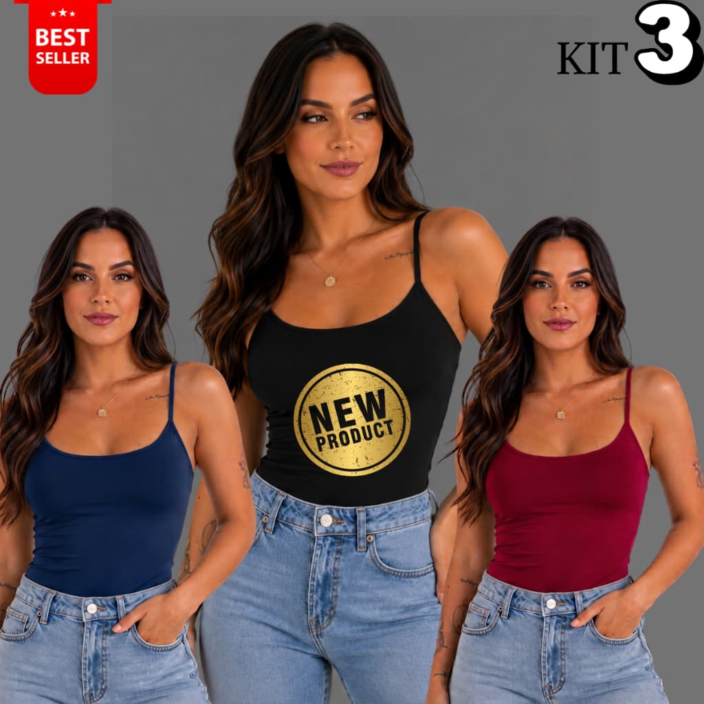 KIT 3 Blusa Regata Alcinha Feminina Alça Fina Básica Cropped Tube Suplex