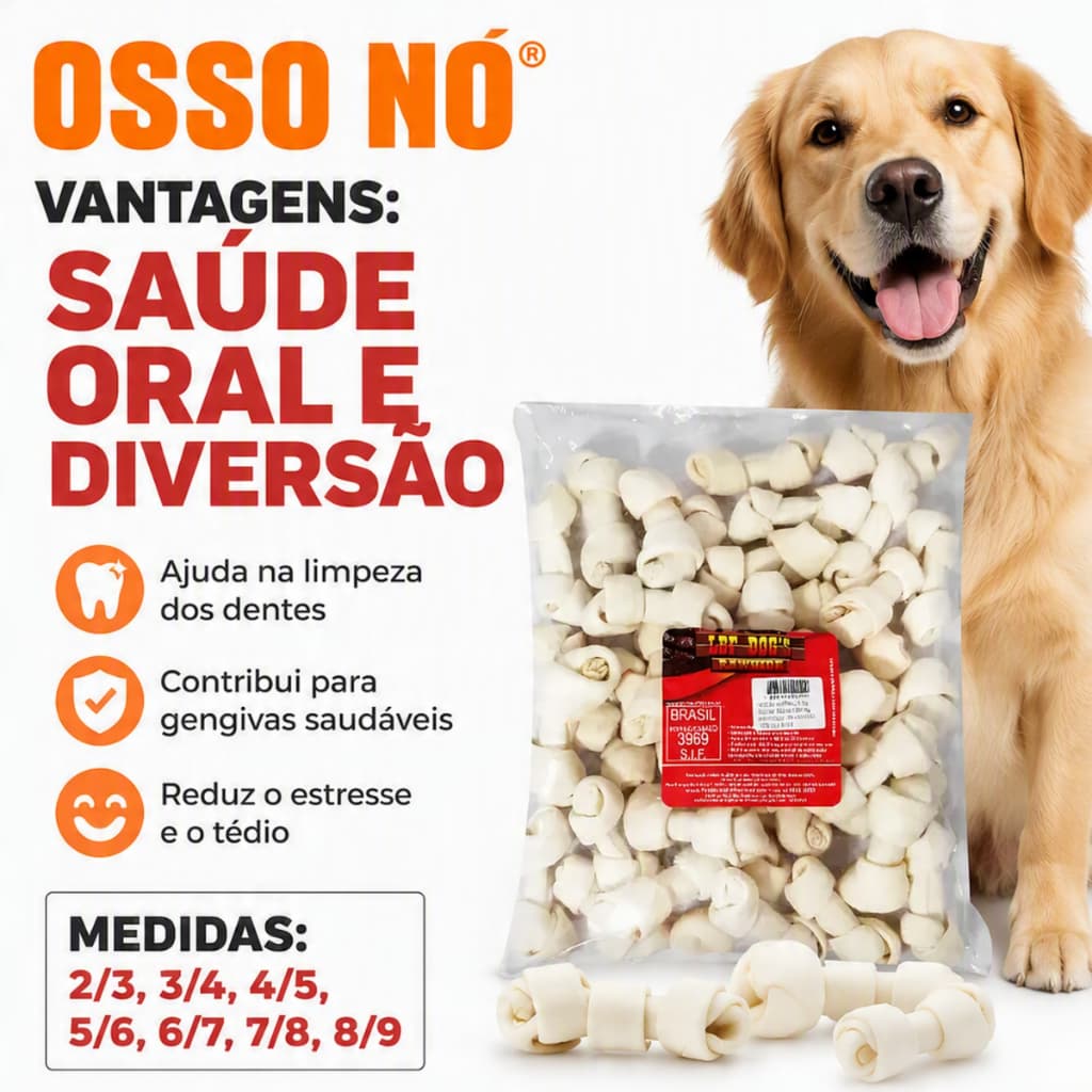 Osso Nó 2/3 Polegadas 1KG Petisco Ossinho Natural Cães LBF pequeno medio grande porte cachorro
