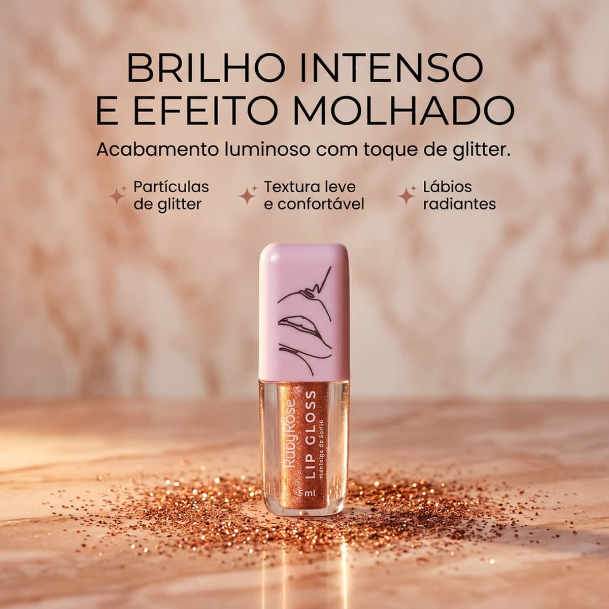 Brilho Labial Lip Gloss Ruby Rose Cor Firework Efeito Molhado Alta Pigmentação Hidratante Longa