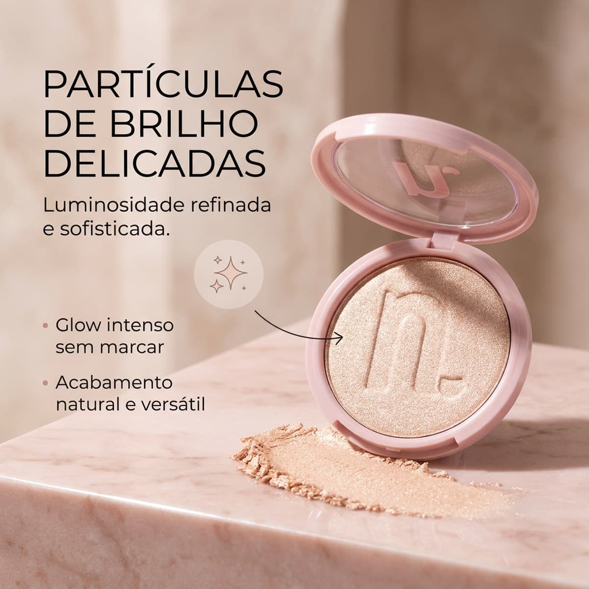Iluminador Compactado Instant Glow Nina Cor Rosê Maquiagem Iluminadora Facial Brilho Intenso Efeito