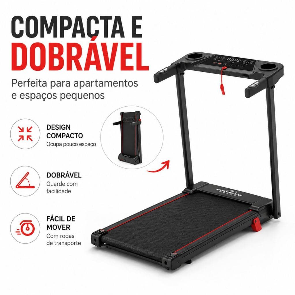 Esteira Elétrica Dobrável Compacta 2,5HP para Apartamento com Inclinação 6° e Suporte até 135kg