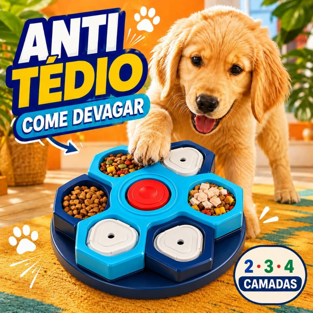 Comedouro Lento Interativo Giratório para Cães e Gatos 2 3 4 Camadas Anti Tédio Ração Petiscos Brinquedo Pet