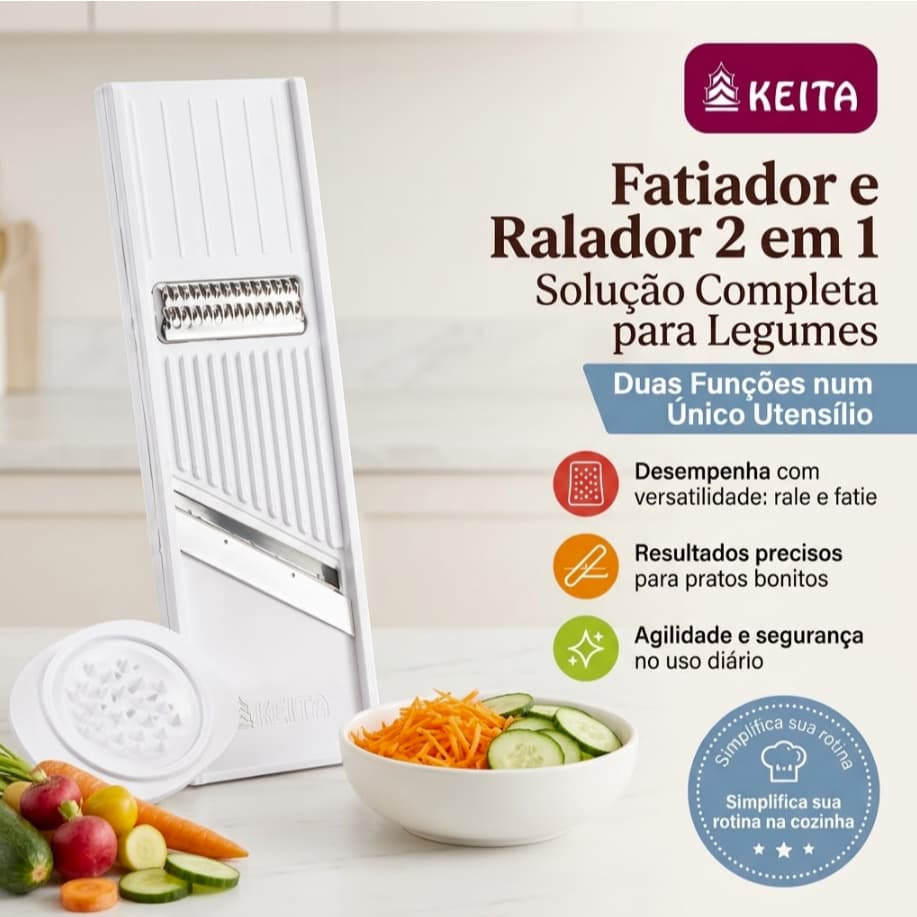 Cortador Fatiador Ralador de Legumes Fruta Queijo Batata Salada Keita Dupla Face 25cm