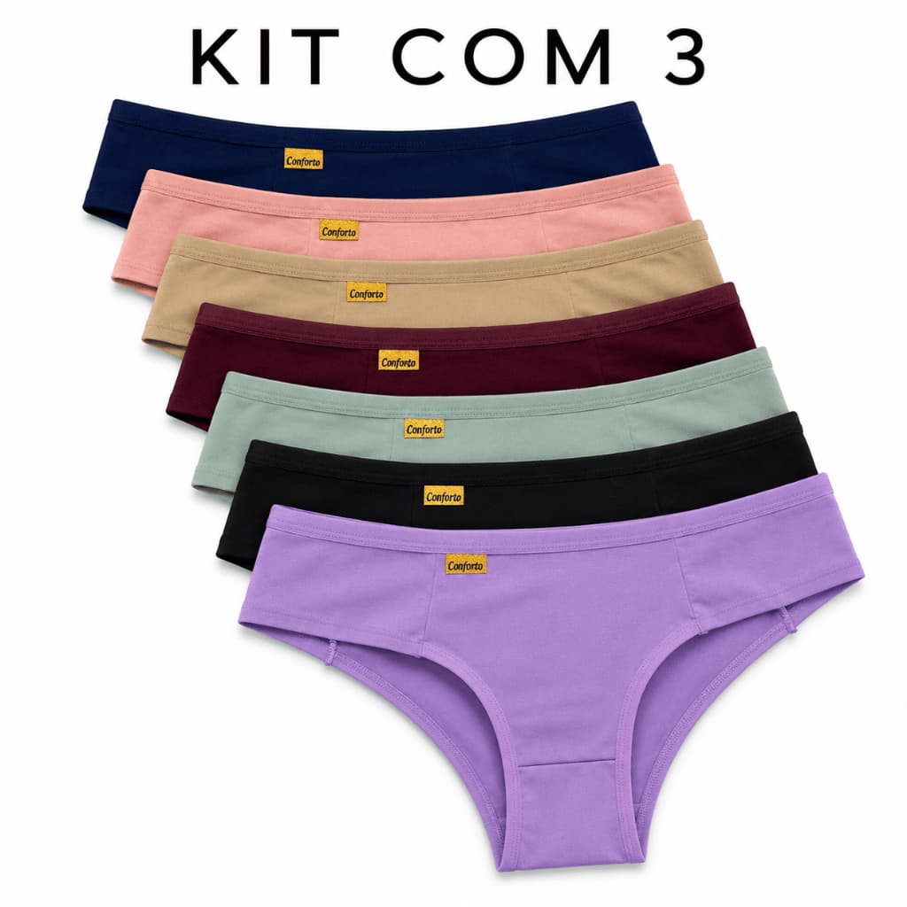 Kit 3 Calcinhas Femininas Pala Alta Dupla Microfibra Confortavel Forro Algodão