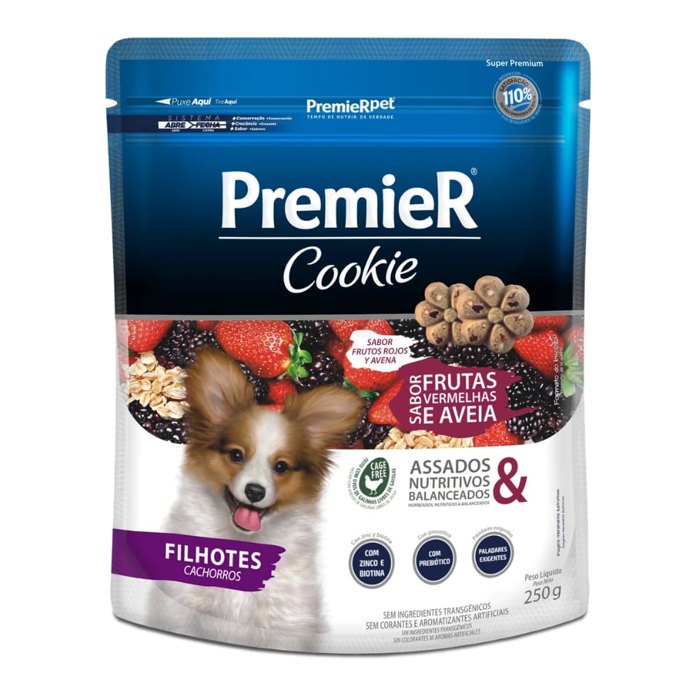 Biscoito Cookie para Cães Filhotes Sabor Frutas Vermelhas e Aveia 250g Premier