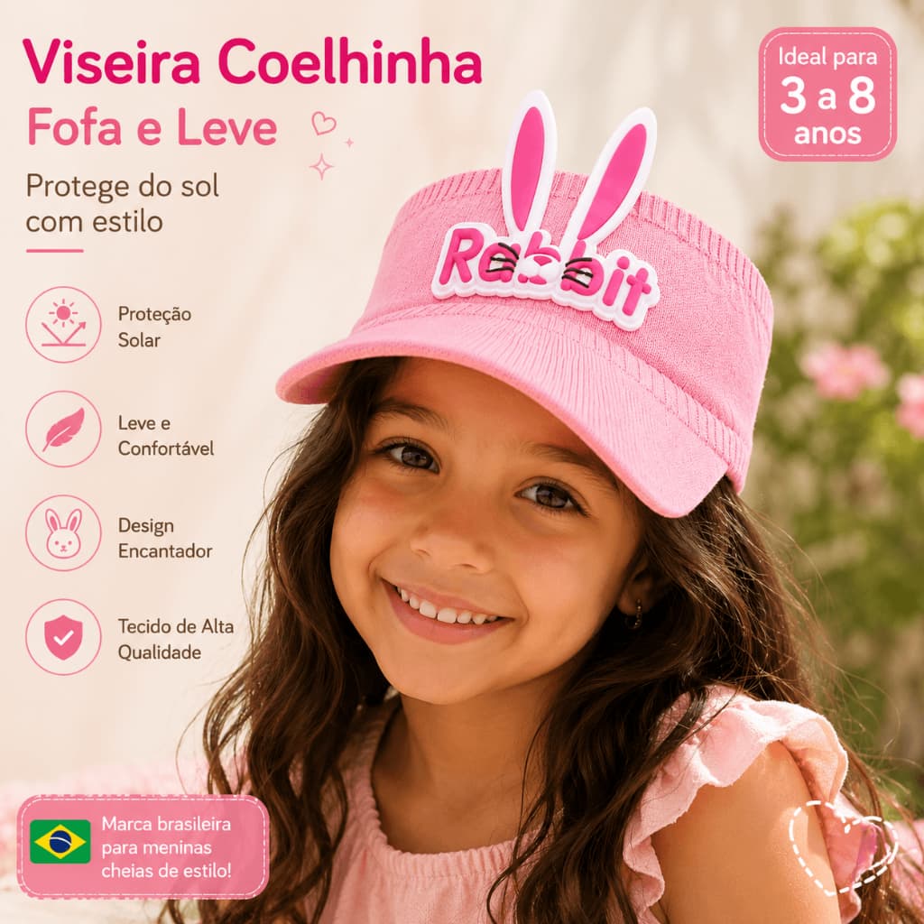 Viseira infantil Meninos e Meninas Com Orelhinhas de Coelho leve Respirável confortável Proteção Solar para Praia