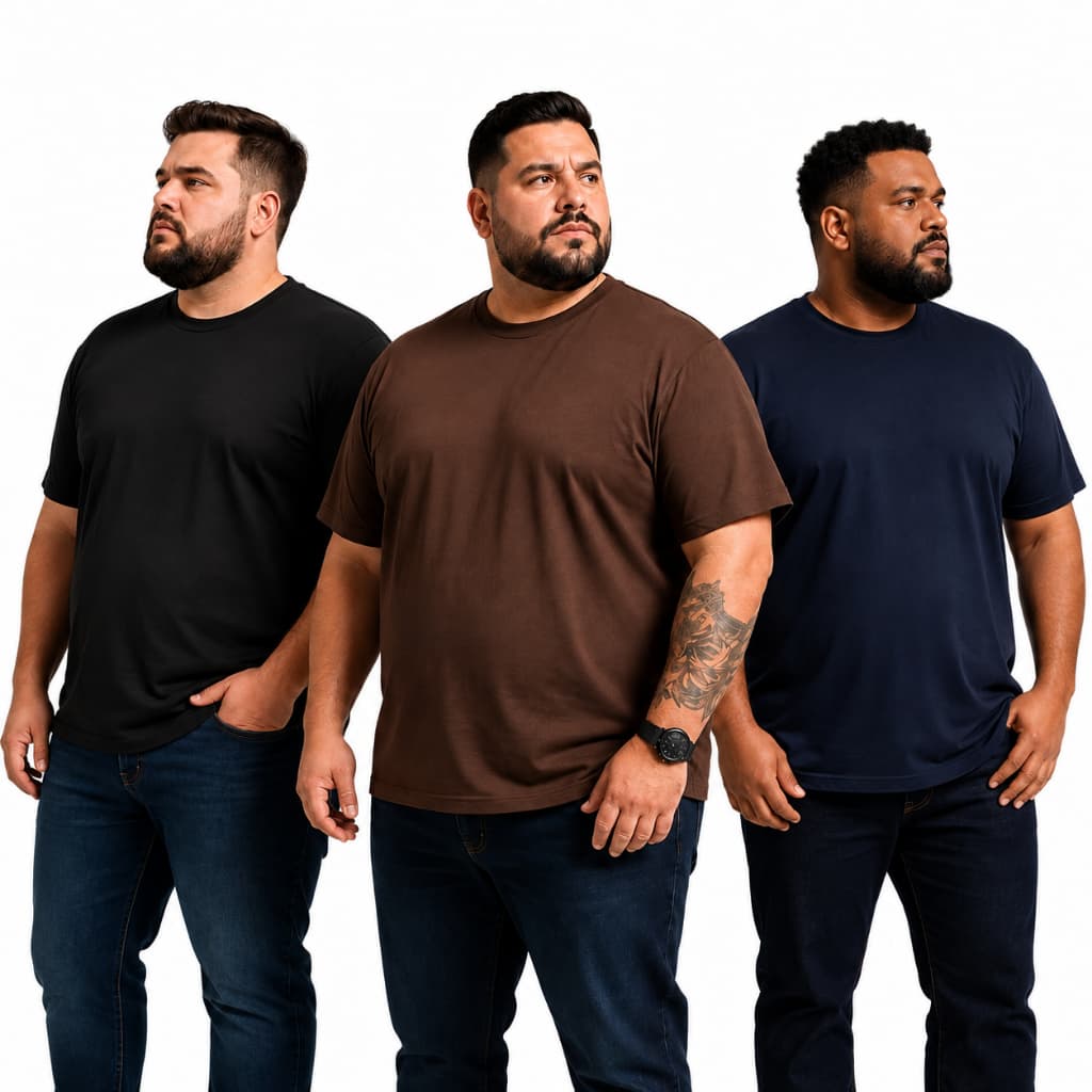 Kit 3 Camisetas Masculinas Plus Size G1 G2 G3 Tecido Premium Lisa Confortável Preta Marrom Azul Marinho