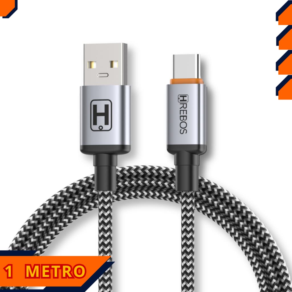 Cabo Tipo C x USB - 60w Turbo c/ 1 Metro - 3.1A Celular Carregador Veicular Reforçado Malha Trançada
