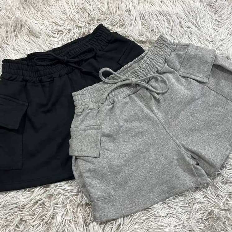 Kit 2 Shorts Cargo Feminino Moletom Felpado 2 Bolsos Laterais Cós Elástico P ao GG