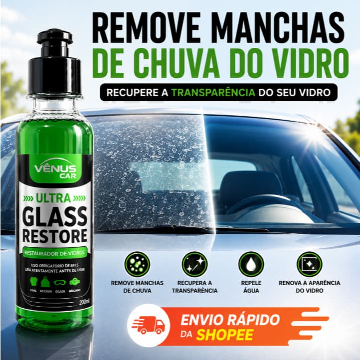Removedor de Manchas de Chuva Vidro Automotivo Tira Marcas D’Água Restaurador de Vidros Para-brisa Vênus Car 200ml