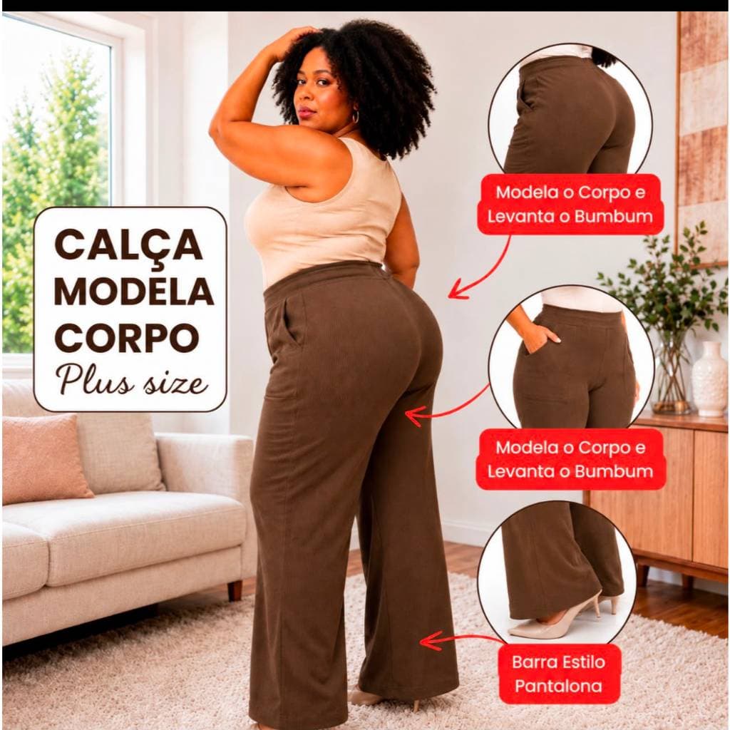 Calça Pantalona Social Feminina Plus Size Modeladora do GG ao G4 Alfaiataria Flare