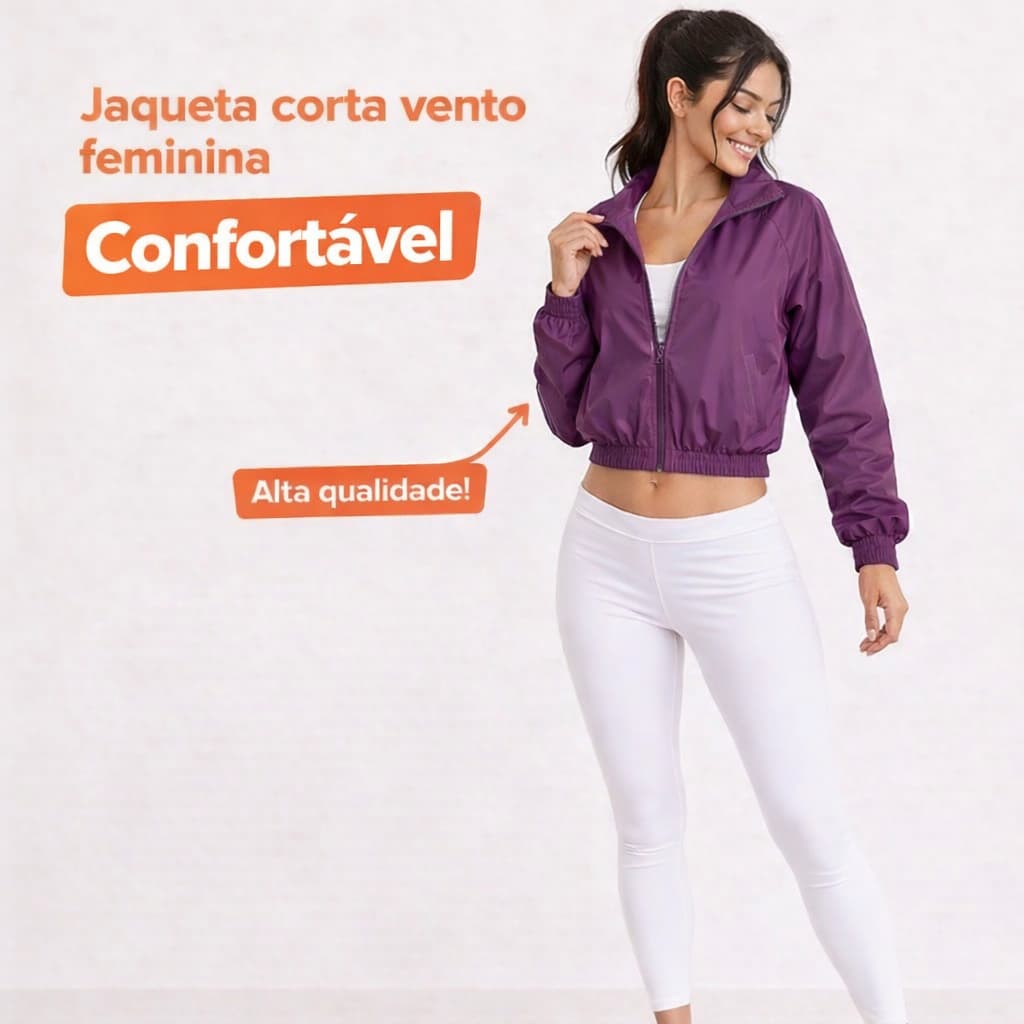 Jaqueta Corta-Vento Fitness Feminina Cropped Impermeável Leve | Academia Corrida Treino Corrida Yoga Crossfit|