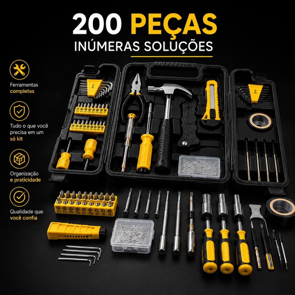 Kit Maleta Ferramentas Completo Profissional 200 Pecas Uso Manual Reparo