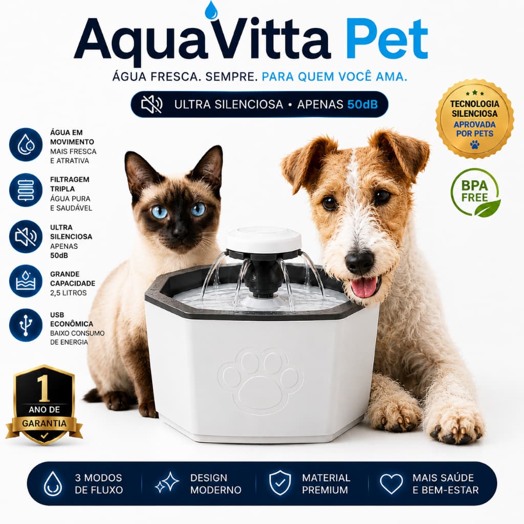 Bebedouro AquaVitta Pet Automático 3 Modos Para Pets Fonte Água Filtrada 20cm