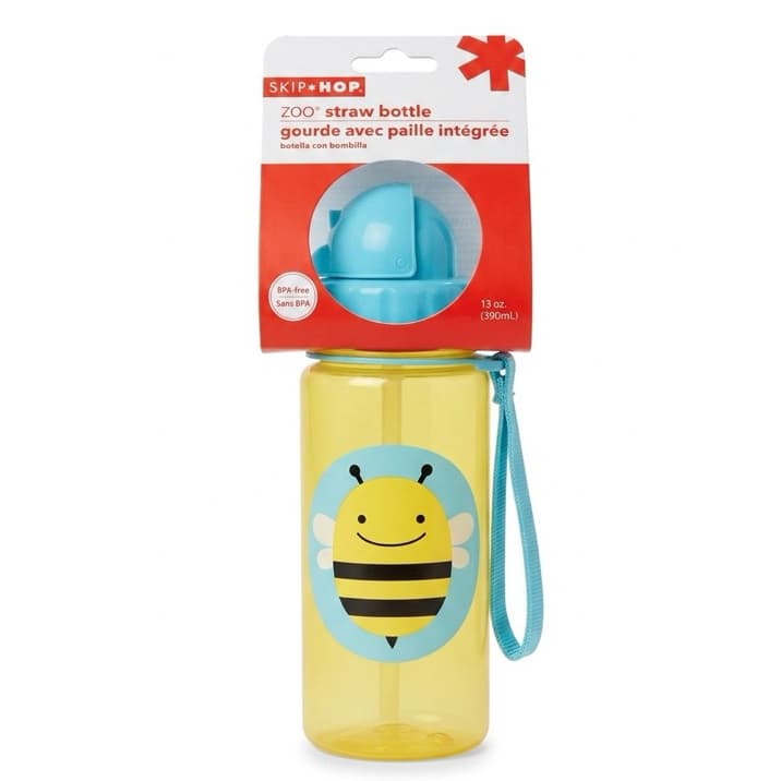 Garrafinha Skip Hop Zoo Abelha Canudo Infantil Original 390ml Copo Escolar Livre BPA Anti Vazamento