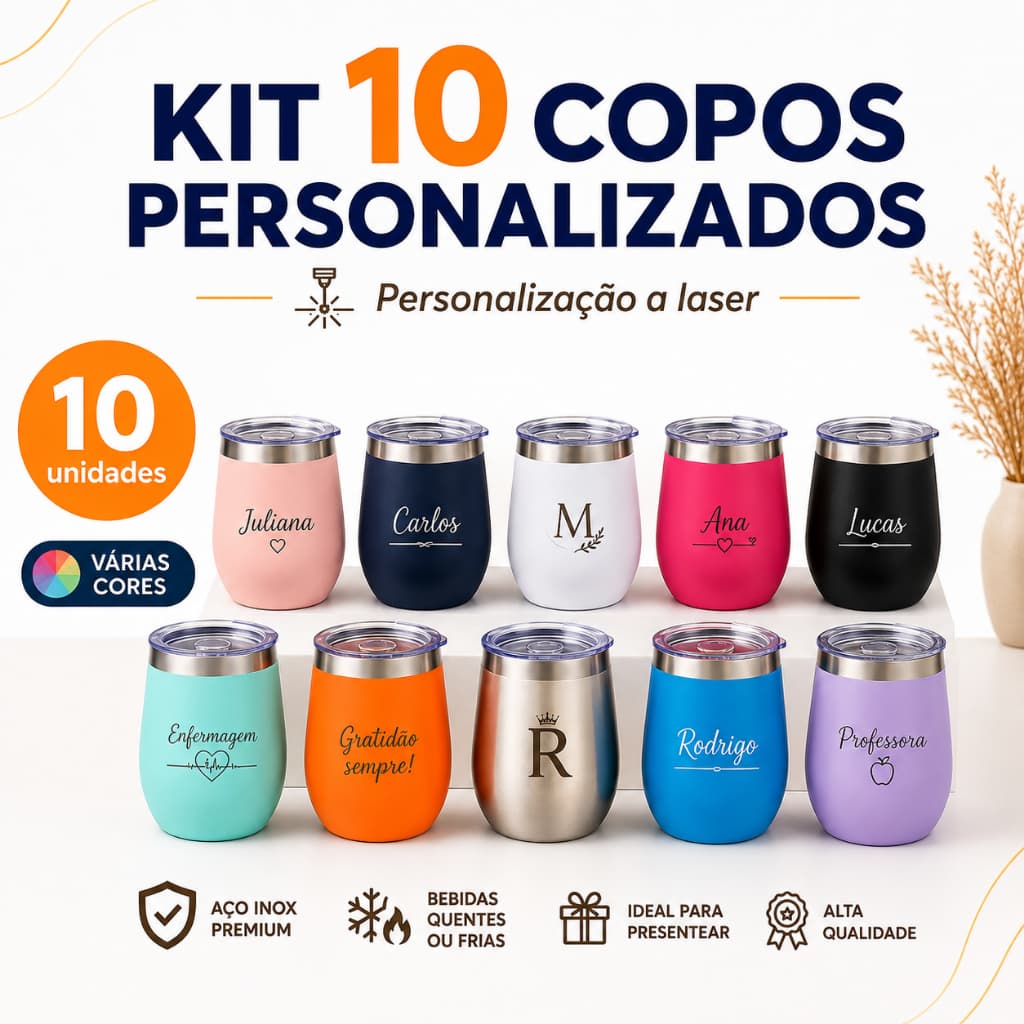 KIT 10 COPOS TÉRMICOS CUIA PERSONALIZADOS | COPO COM NOME E LOGO | BRINDE, LEMBRANCINHA E EVENTOS