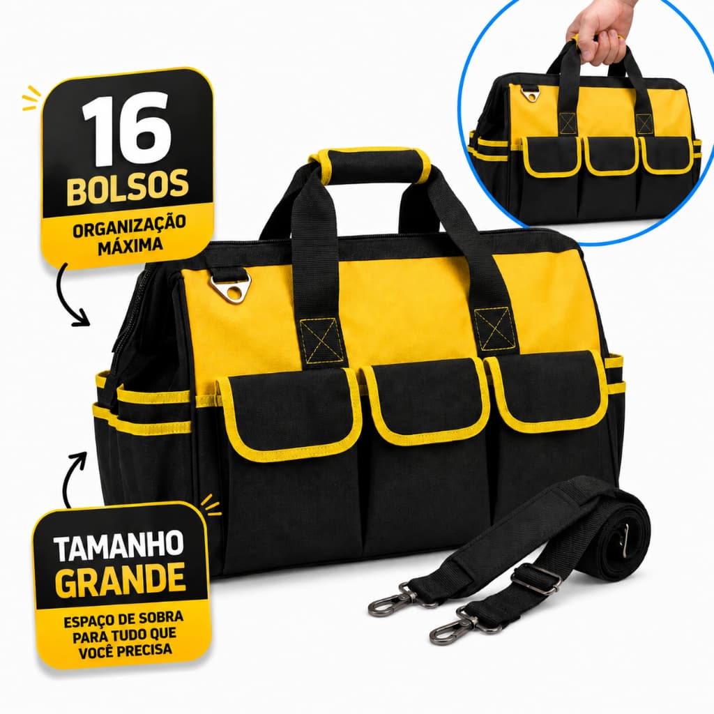 Bolsa Maleta De Ferramentas 16 Bolsos Eletricista Profissionais Reforçada