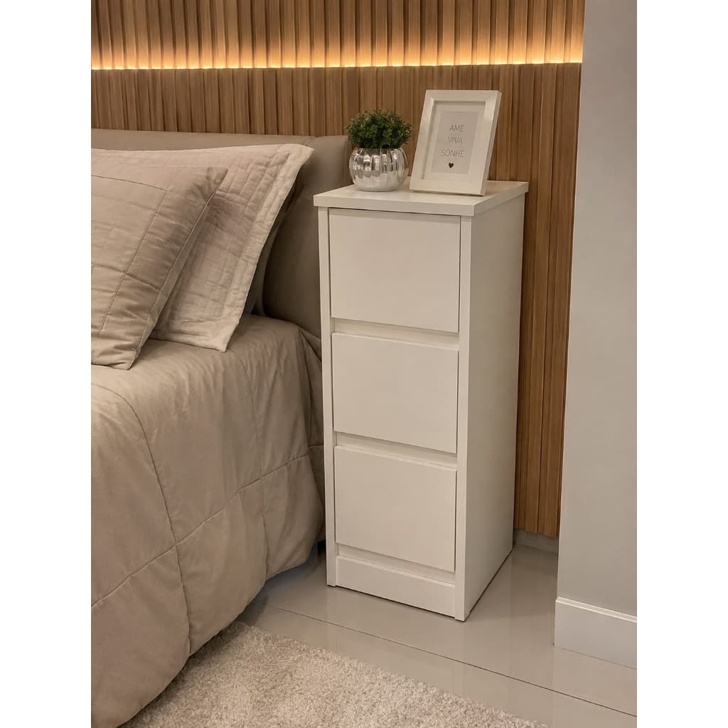 Mesa De Cabeceira Estreito 3 Gavetas 25x70x30 De Chão  Mdf 15mm Clean Moderno Organizador
