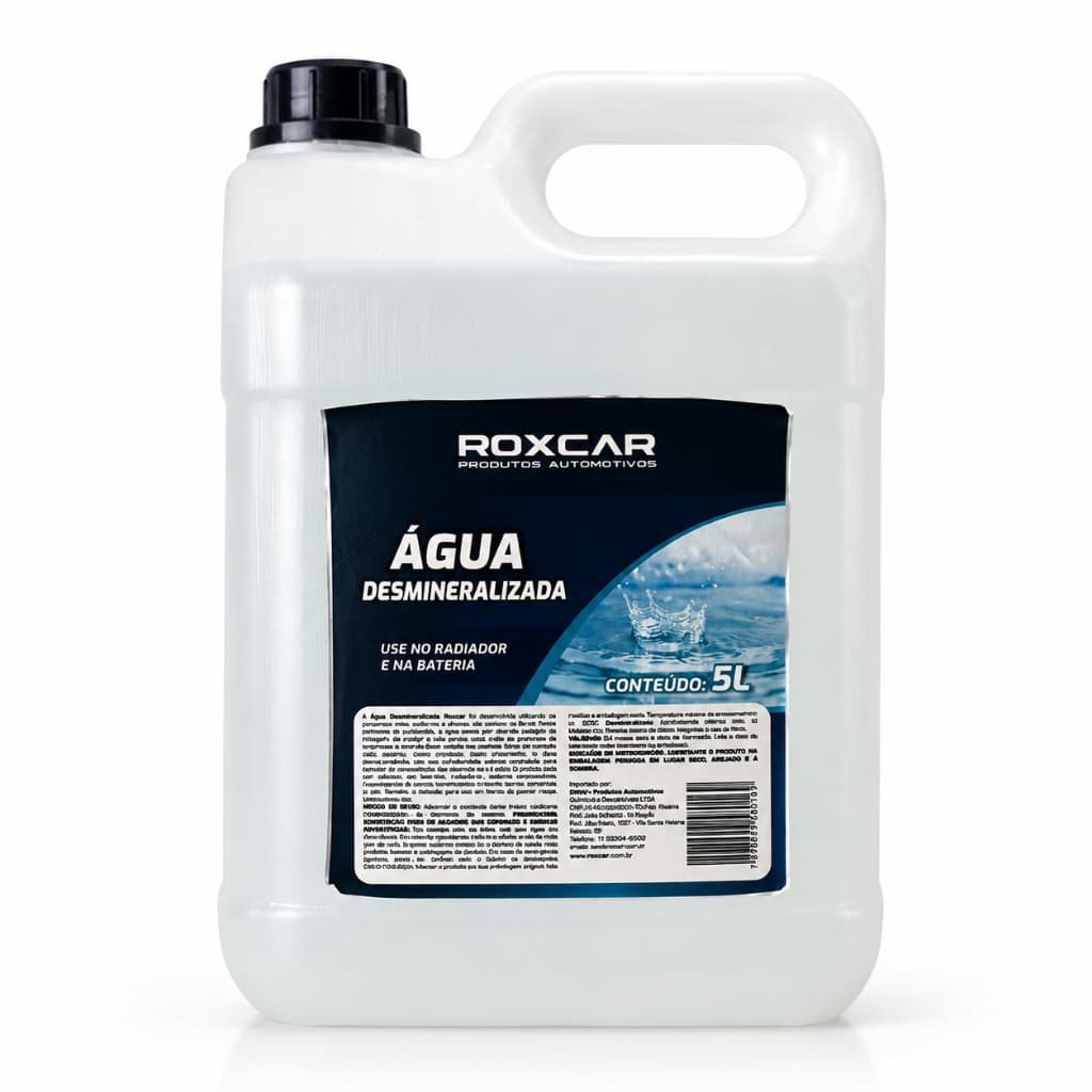 Água Desmineralizada 5 Litros Fluido Arrefecimento para Motor Radiador Roxcar Branco