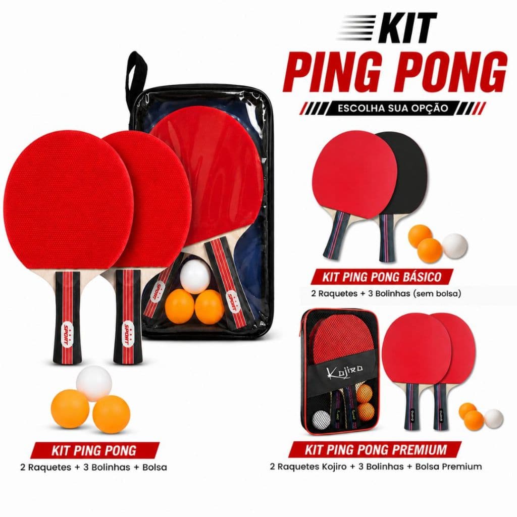 Kit Ping Pong + 2 Raquetes e 3 Bolinhas e Bolsa Tênis Mesa A ESCOLHA