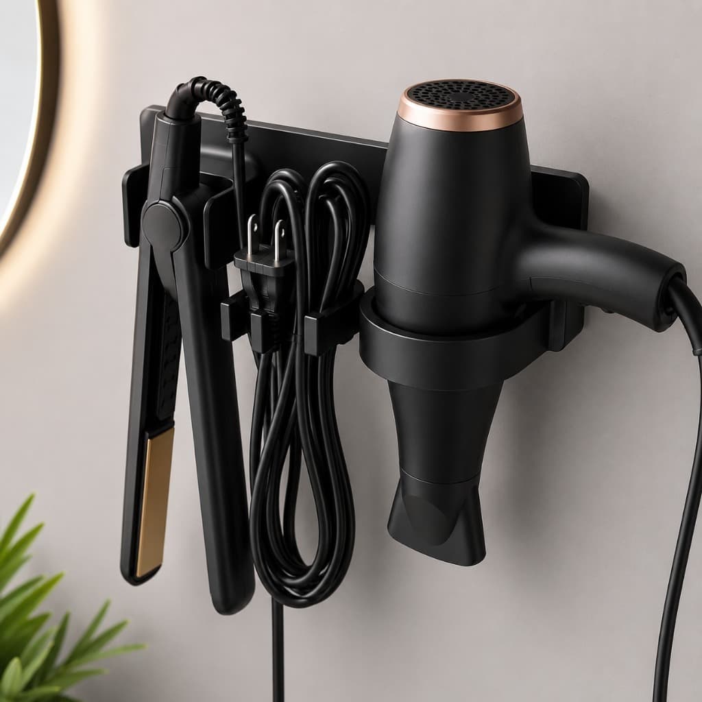 Suporte De Parede Secador E Chapinha Babyliss Organizador De Salão Banheiro Com Suporte Para Cabos