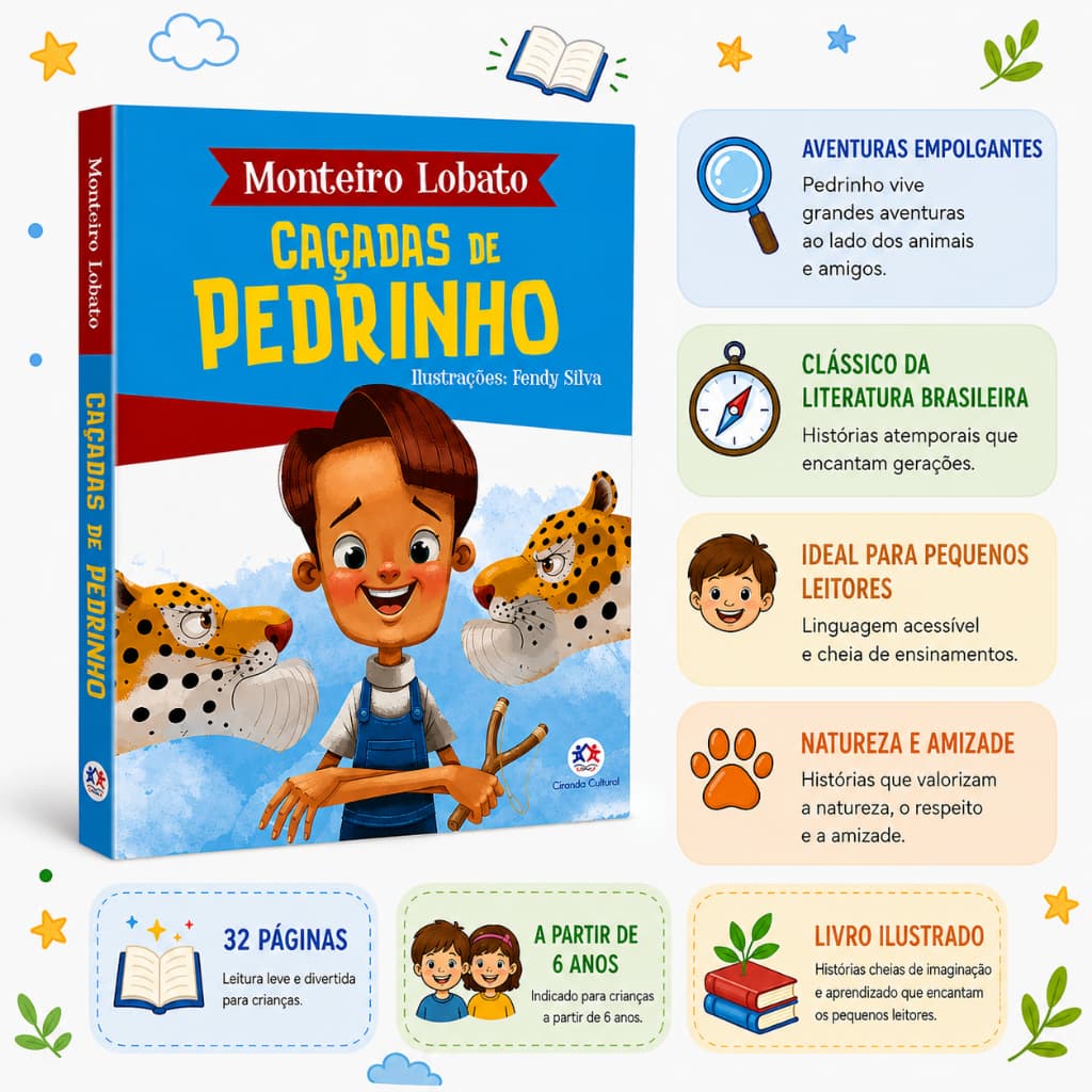 Livro Caçadas de Pedrinho Monteiro Lobato Turma do Sítio do Picapau Amarelo Ciranda Cultural Infantil