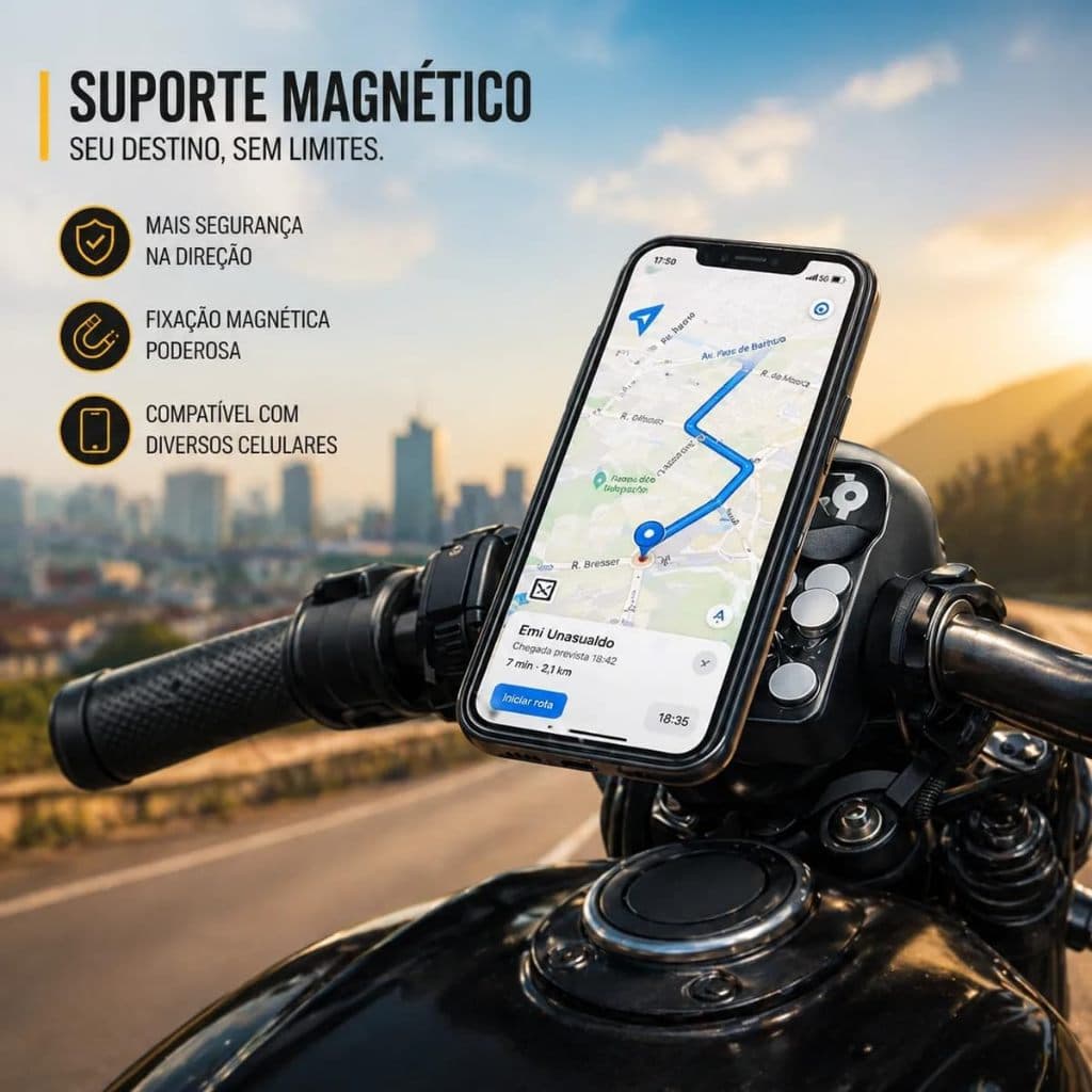 Suporte Celular Moto 6 Ímãs Magnético Biz Scooter Retrovisor  Motoboy Anti Vibração Pega e Solta 1 Segundo