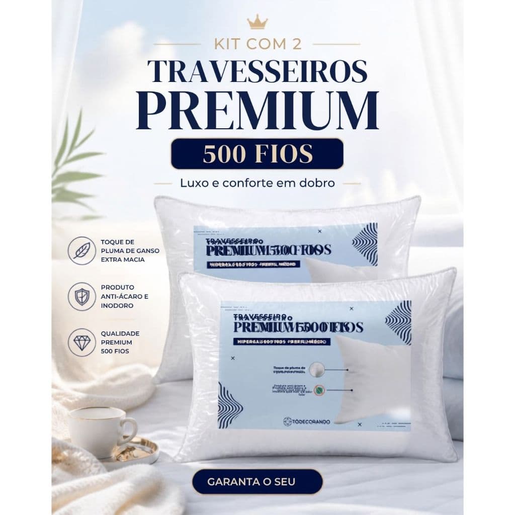 Kit 2 Travesseiros Luxo Percal 100% Fibra Siliconada, Toque Macio, Lavável e Antiácaro – Conforto para Cama