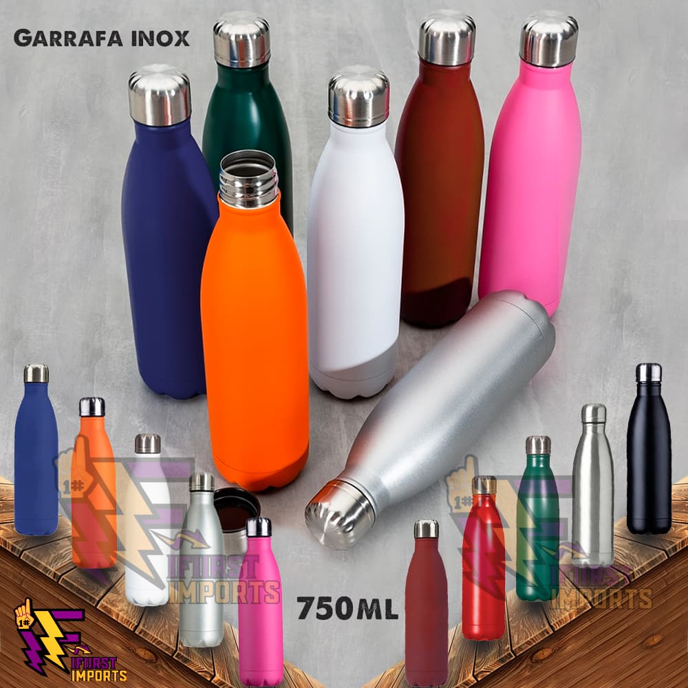 KIT Garrafas Inox Premium 750ml Squeeze  com tampa rosqueável e pintura fosca , Garrafa em Inox Squeeze