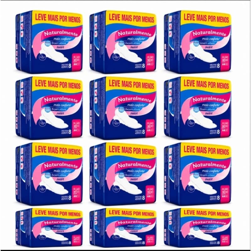 Absorvente Naturalmente Gel Kit 12 Pacotes com 8 Unid Mais Conforto e Proteção Fluxo Moderado
