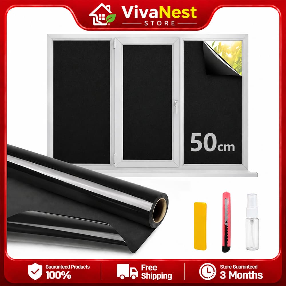 Película Blackout Adesiva Vinil Preto 5m, Insulfilm para Janela Bloqueia Luz Solar e Garante Privacidade