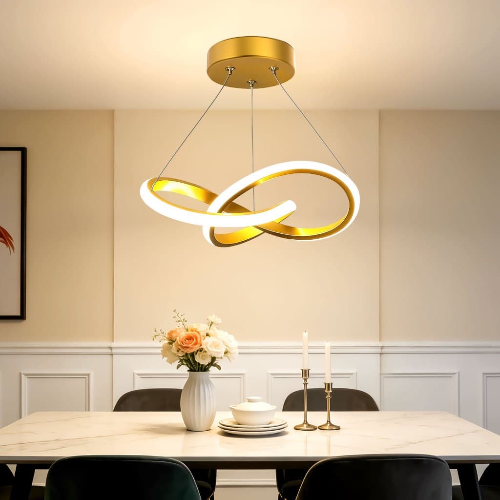 Lustre Pendente LED Infinito Dourado 26W 3 Cores Bivolt Altura Ajustável 80cm