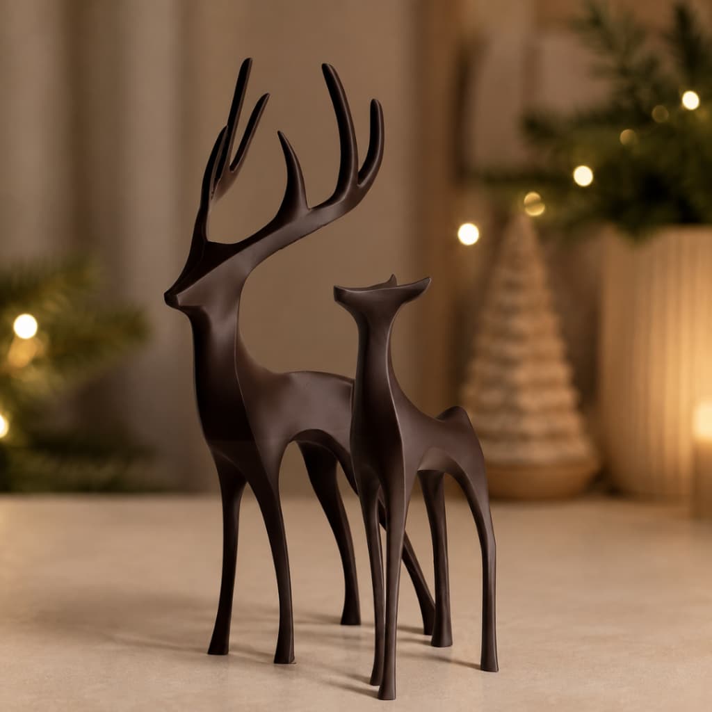 KIT 2 Renas Natalinas Decorativas Minimalistas | Enfeites de Natal 2 Servos de Decoração Sala