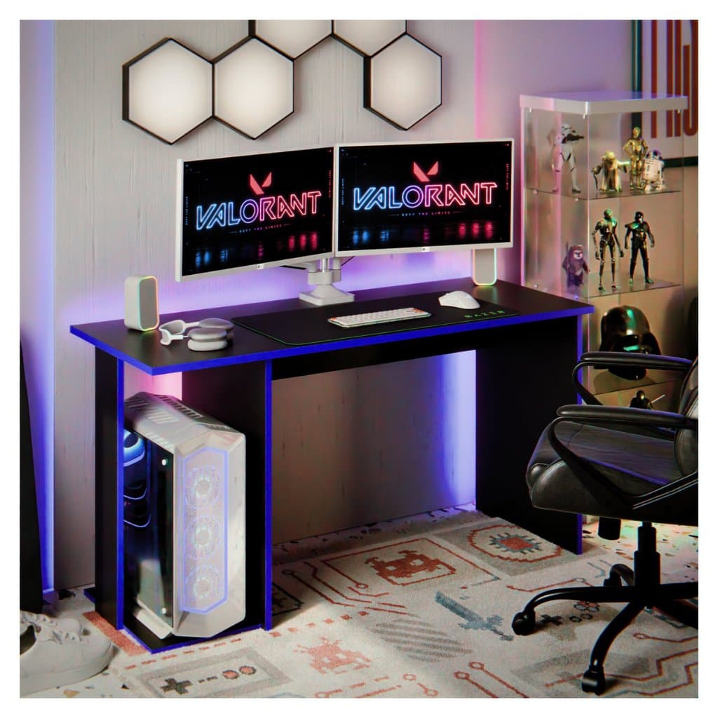 Mesa Gamer Escrivaninha Valorant para Computador PC Preta Com Detalhes com Suporte CPU