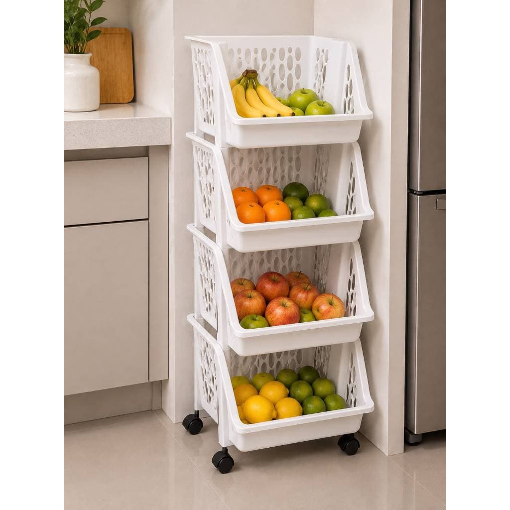 Cesto Cestinho Organizador Fruteira Multiuso 4 Andares Quadruplo Com Rodinhas Casa Cozinha Cores Giotto