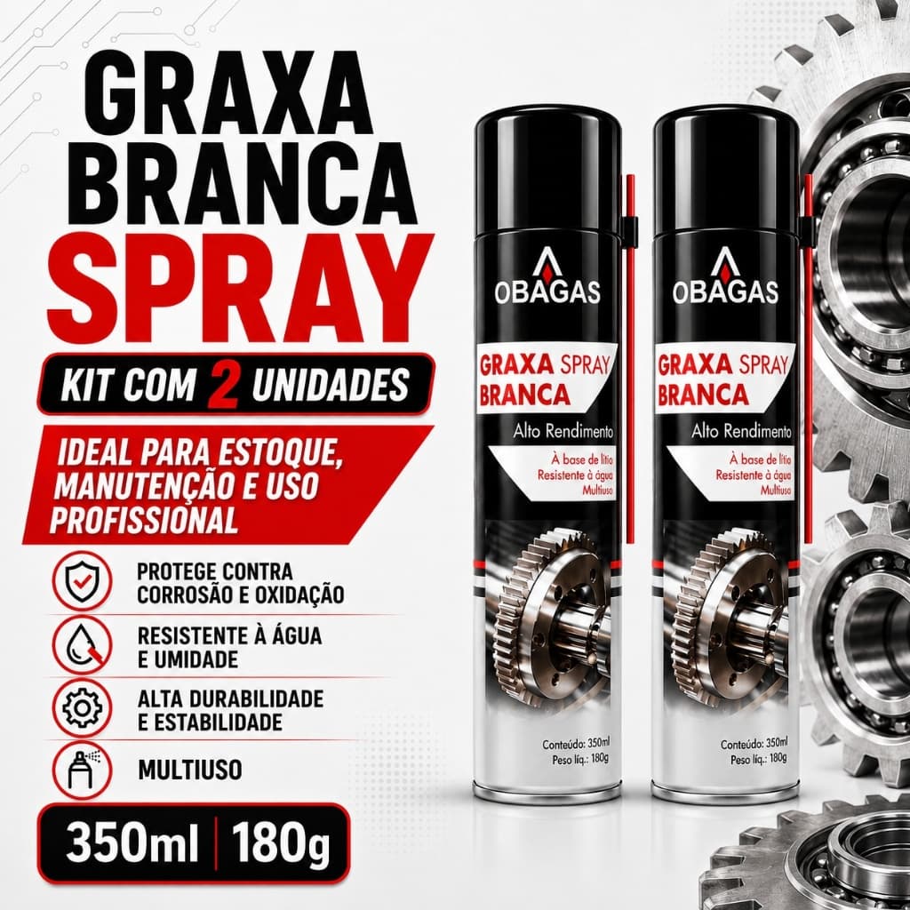 KIT 2 Graxa Branca Lítio Alta Resistência, Corrente, Engrenagens, Parafusos