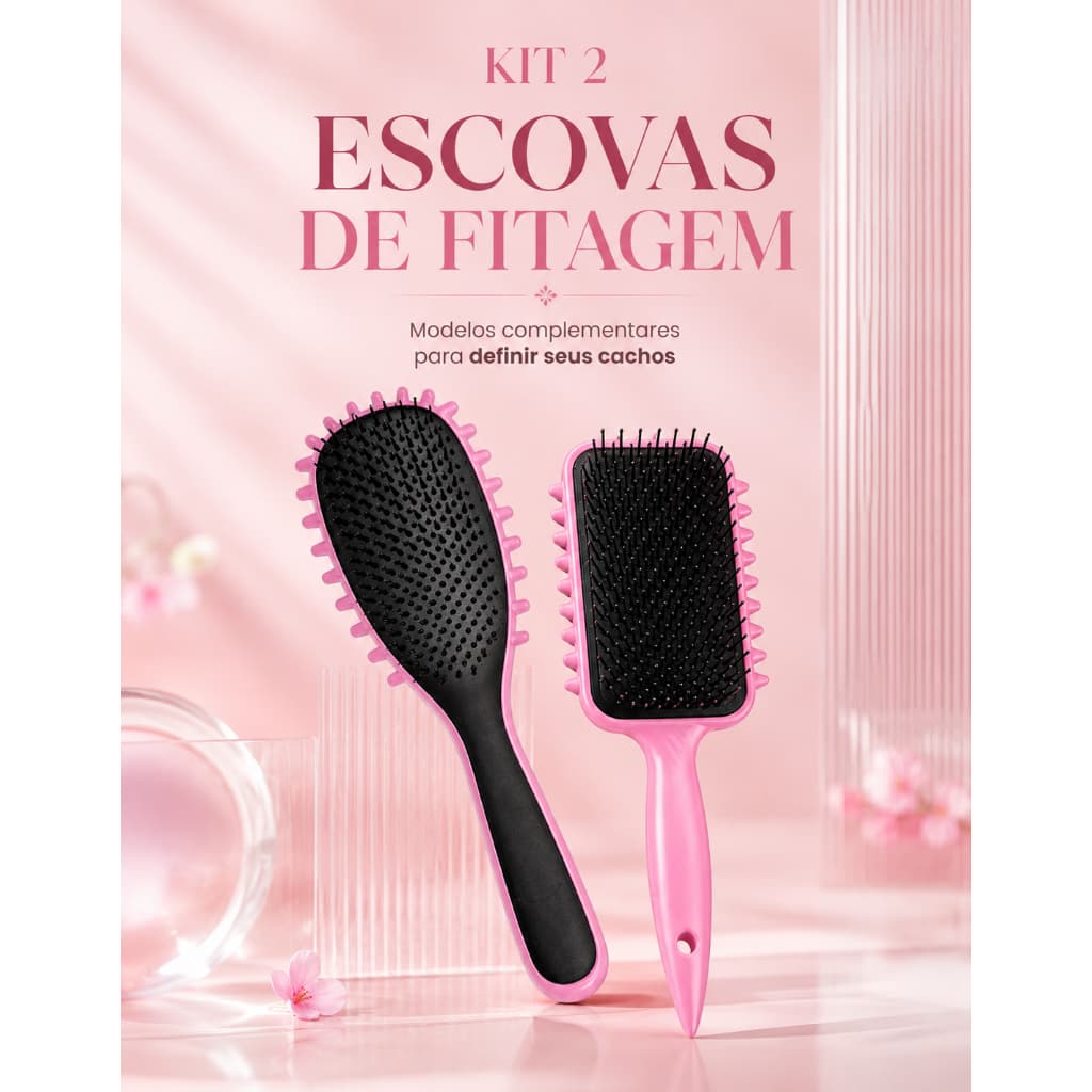 Kit 2 Escovas Fitagem Onda Finalizadora para Cabelos Cacheados Ondulados e Crespos Definição de Cachos