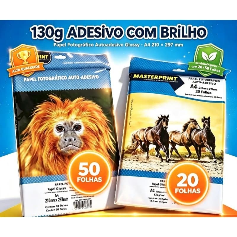 Papel Fotográfico Adesivo 130G Glossy  Folhas A4 MASTERPRINT (PAPEL ADESIVO)